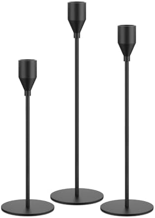 Elegant Matte Black Taper Candle Holder Set