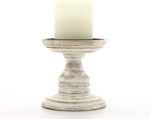 Hosleys Set of 2 White Wood Pillar Holders - 5 High