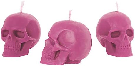 3X Organic Beeswax Candle Set - Skull Pink - Halloween Decor