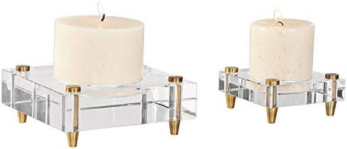 Uttermostclair Brass Crystal Pillar Candle Holder Set of 2