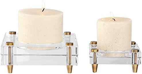 Uttermostclair Brass Crystal Pillar Candle Holder Set of 2