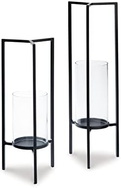 Sleek Metal hurricane glass candle holder set