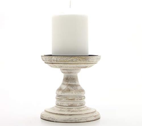 Hosleys Set of 2 White Wood Pillar Holders - 5 High