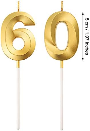 Golden Number 60th Birthday Candles for Cake Topper Decorations