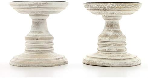Hosleys Set of 2 White Wood Pillar Holders - 5 High