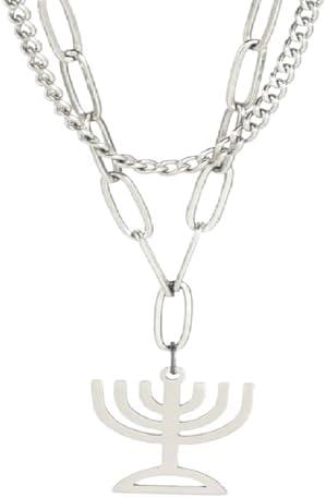 Beautiful Hanukkah Jewelry Double Layer menorah necklace with menorah and candles