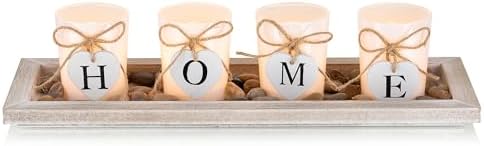 Romadedi Rustic Wooden Tray with 4 Glass Candle Holders