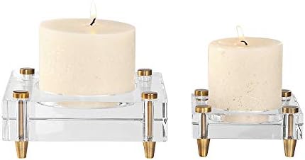 Uttermostclair Brass Crystal Pillar Candle Holder Set of 2