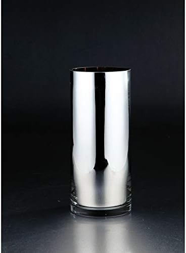 Hand Blown Glass Pillar Candle Holder Shiny Silver Unique