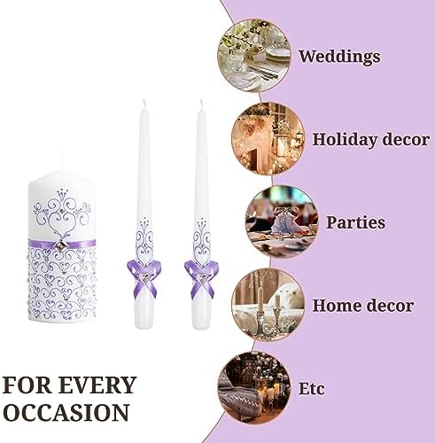 VABA Unity Violet Wedding Candles Set - Ceremony Unity Candles Set of 3