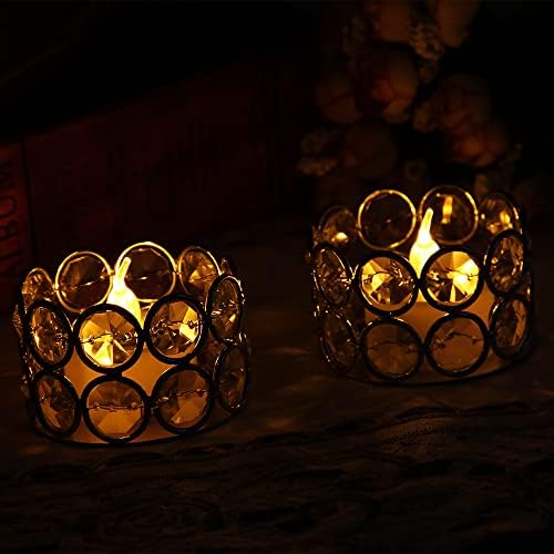 VINCIGANT Pack of 12 Gold Crystal Tea Light Holder