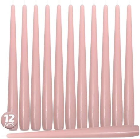 Hyoola Tall Taper Candles - 10 Hour Burn Time - 12 Light Pink