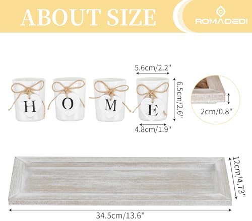 Romadedi Rustic Wooden Tray with 4 Glass Candle Holders