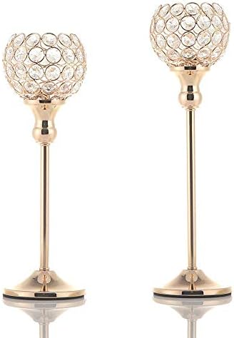 VINCIGANT Gold Crystal Candle Holders Set of 2