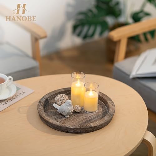 Hanobe Small Candle Plate Holder Rustic Wooden Table Centerpiece