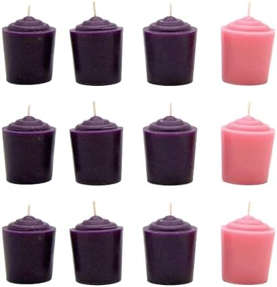 Four Piece Advent Votive Candle Set with 3 Purple and 1 Pink