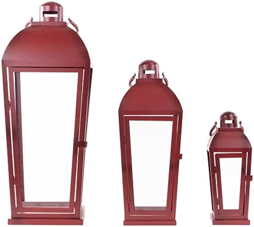 Set of 3 Red Antique Candle Lanterns