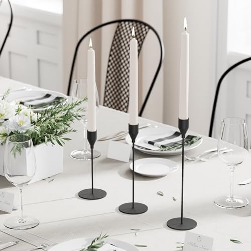 Elegant Matte Black Taper Candle Holder Set