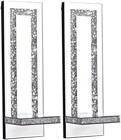 Simply Elegance Crystal Crush Diamond Mirrored Candle Sconves Silver