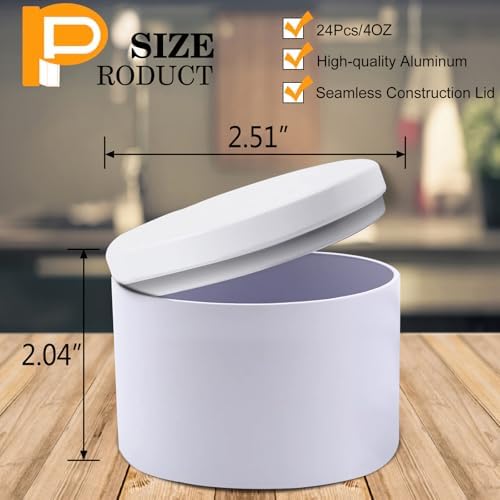 BBAXI 24 Pcs White Candle Tins with Lids Black Empty 4 oz