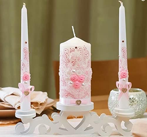 VABA Rose Pink Wedding Candles Set - 6 Pillar 2 x 10 Tapers - Unscented