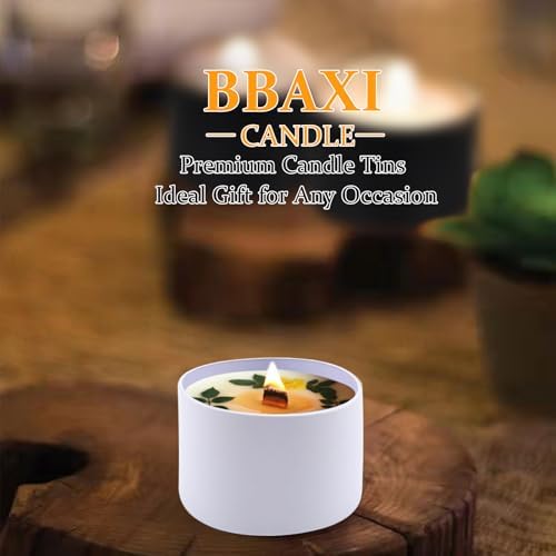 BBAXI 24 Pcs White Candle Tins with Lids Black Empty 4 oz