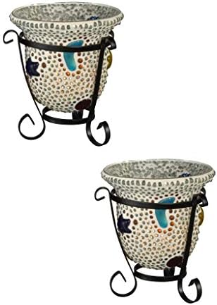 Dale Tiffany Beaded Mosaic Art Glass Candle Votive Set 2-Piece Star Cups