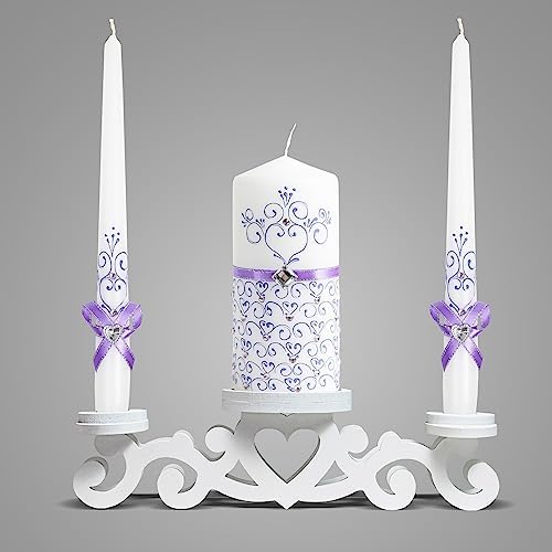 VABA Unity Violet Wedding Candles Set - Ceremony Unity Candles Set of 3