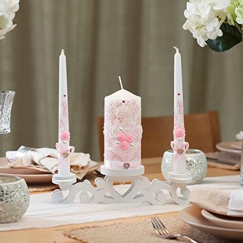 VABA Rose Pink Wedding Candles Set - 6 Pillar 2 x 10 Tapers - Unscented
