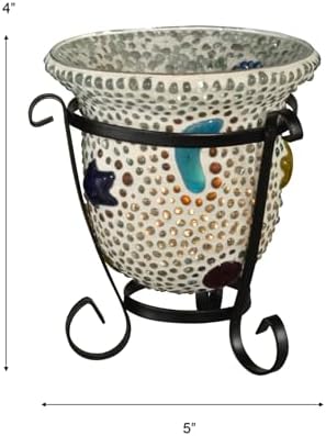 Dale Tiffany Beaded Mosaic Art Glass Candle Votive Set 2-Piece Star Cups