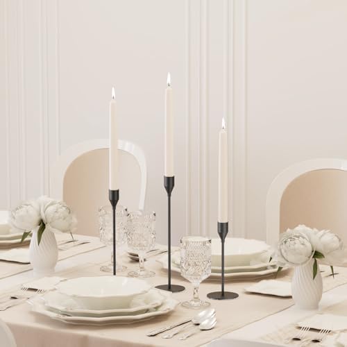 Elegant Matte Black Taper Candle Holder Set