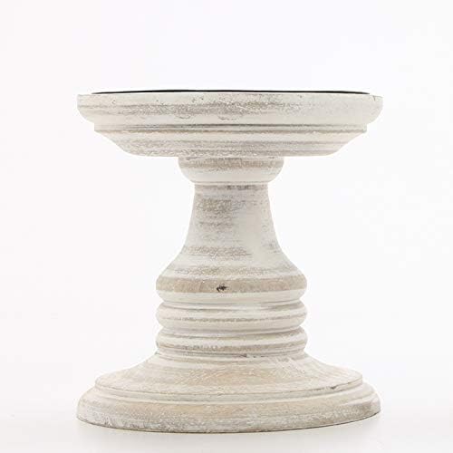Hosleys Set of 2 White Wood Pillar Holders - 5 High