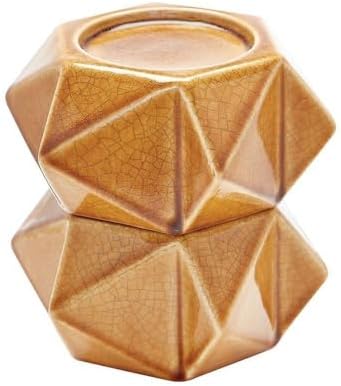 Honey-Finish Set of 2 7-Inch Ceramic Candleholders