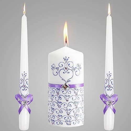 VABA Unity Violet Wedding Candles Set - Ceremony Unity Candles Set of 3