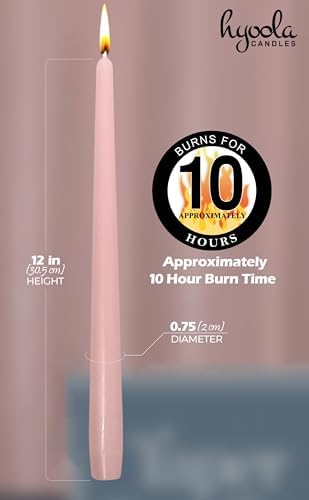 Hyoola Tall Taper Candles - 10 Hour Burn Time - 12 Light Pink
