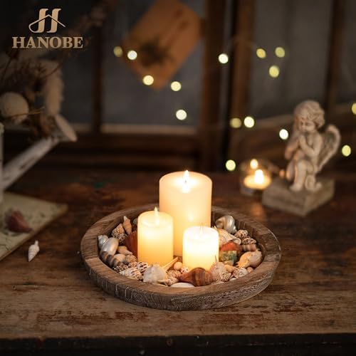 Hanobe Small Candle Plate Holder Rustic Wooden Table Centerpiece