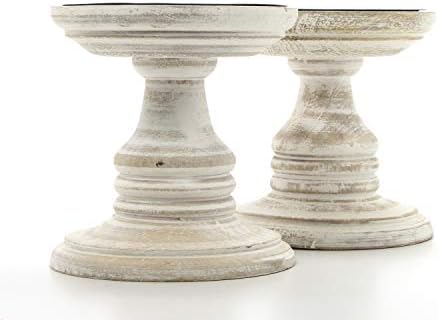 Hosleys Set of 2 White Wood Pillar Holders - 5 High