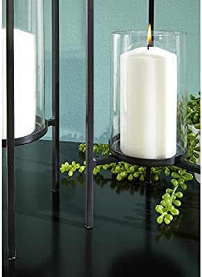Sleek Metal hurricane glass candle holder set