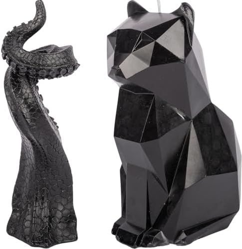 Black Gothic Candle Set - Octopus Cat with Hidden Skeleton