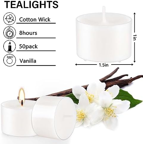 Relaxing scented tealight candles vanilla fragrance bulk set of 50