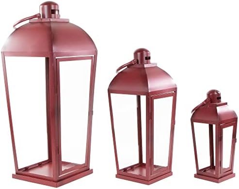 Set of 3 Red Antique Candle Lanterns