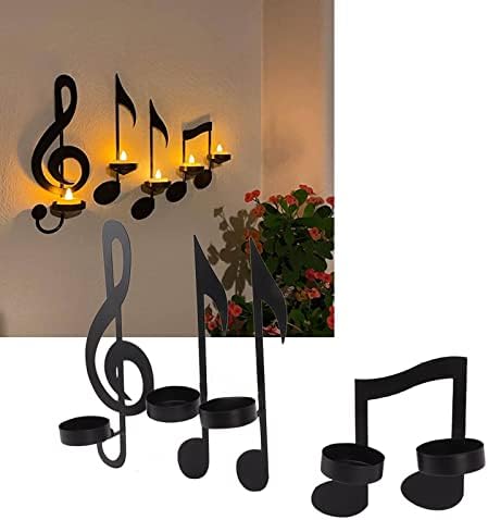 4Pcs Wall Sconces Black Metal Music Note Candle Holders