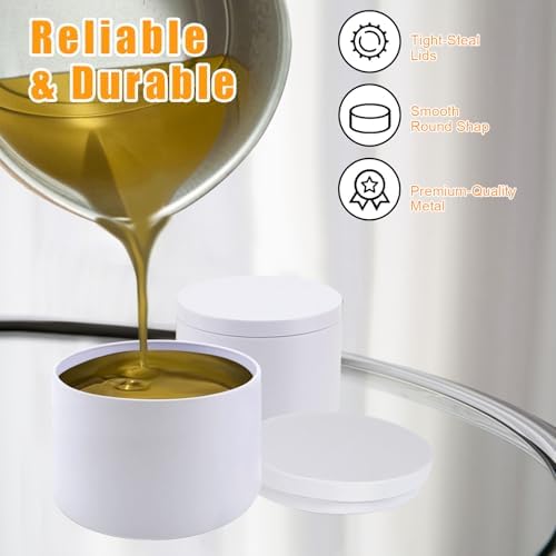BBAXI 24 Pcs White Candle Tins with Lids Black Empty 4 oz
