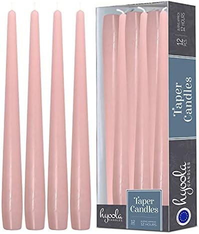 Hyoola Tall Taper Candles - 10 Hour Burn Time - 12 Light Pink