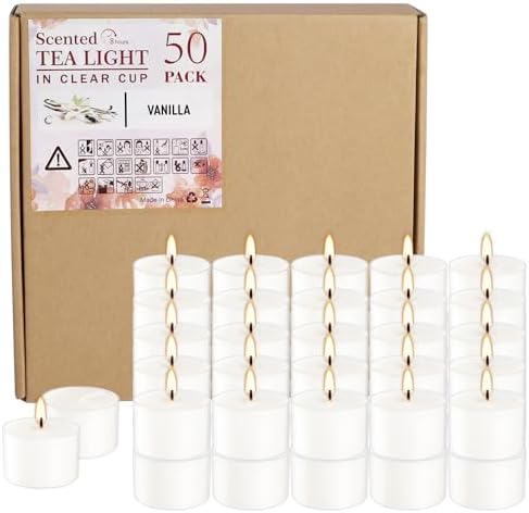 Relaxing scented tealight candles vanilla fragrance bulk set of 50