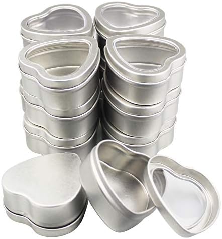 14-Pack Heart-Shaped Silver Metal Tins for Candle Making More