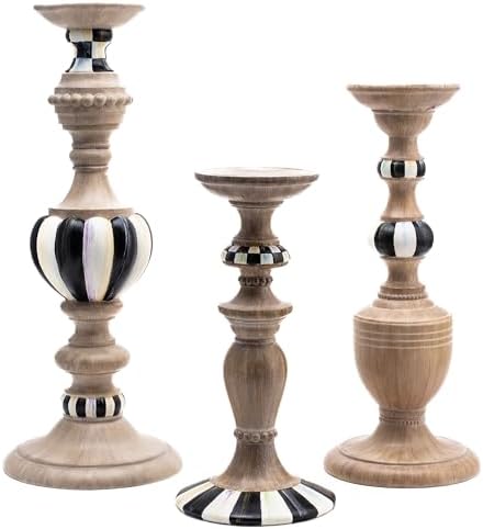 Elegant Black White Candle Holder Set