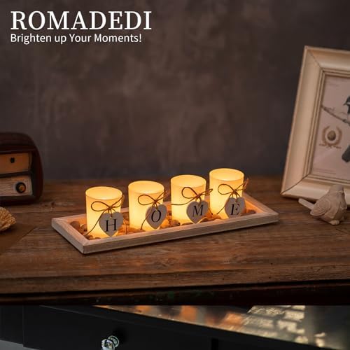 Romadedi Rustic Wooden Tray with 4 Glass Candle Holders