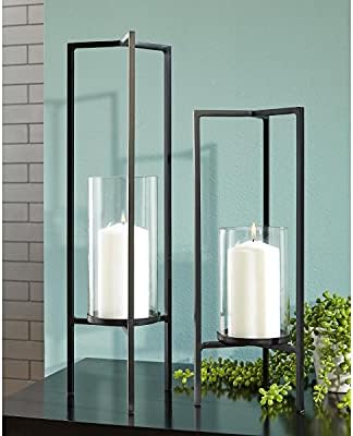 Sleek Metal hurricane glass candle holder set