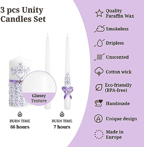 VABA Unity Violet Wedding Candles Set - Ceremony Unity Candles Set of 3